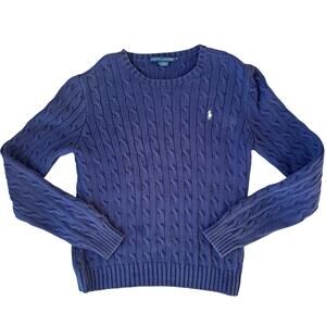 Vtg 90s Ralph Lauren Made in Hong Kong Navy Cable Knit Sweater Sz Large